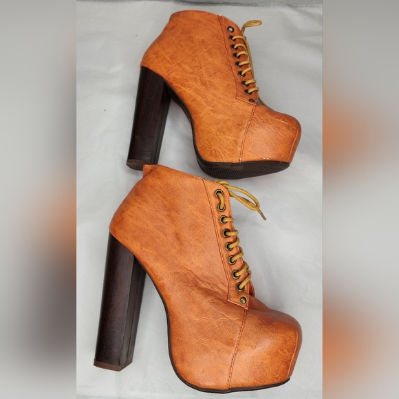 VINTAGE BRAND Orange Lave-Up Platform Heeled Ankle Booties. Size: 6.5 - Picture 4 of 10